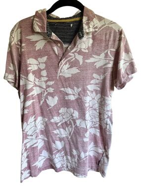 French Connection Men's Dusty Red Floral Short Sleeve Polo